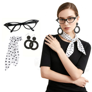 PESENAR Ensemble 3 pièces pour <span class=keywords><strong>femme</strong></span> : Lunettes années <span class=keywords><strong>50</strong></span>, boucles d'oreilles et foulard carré - Product Image 1
