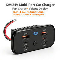 Chargeur USB encastrable 6 ports pour siège de bus, double QC3.0 18W PD 30W, voltmètre, interrupteur d'alimentation 12V 24V, chargeur rapide pour autocar, camping-car, marine