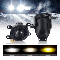GOODZOOM Phares antibrouillard LED Bi-LED 3 couleurs 3000K 4300K 6000K Projecteur de phares antibrouillard LED pour voiture, Phare antibrouillard LED tricolore 2,2'' pour voiture