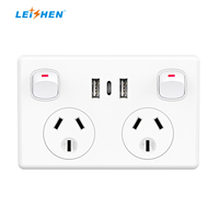 Prise murale australienne approuvée SAA avec 2 ports USB-A + 1 port USB-C, 10A, matériaux cuivre et ABS, 2 prises