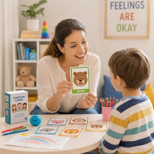 Tarjetas de Emociones para Niños, Tarjetas de Felicitación Personalizadas con Temática Animal, Aprendizaje Social y Emocional, Juego de 30 Tarjetas en Caja, Tres Plus, Papel de Fábrica OEM - Product Image 2