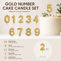 Bougies d'anniversaire 3D dorées à succès – Chiffres 0-9 pour gâteaux et célébrations – Accessoires de fête