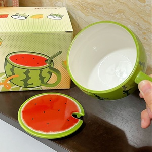 Original <strong>Husky</strong> Cute Cartoon Watermelon Mug Ceramic <strong>Cup</strong> with Lid and Spoon Home Use Gift for Girlfriend Souvenir Coffee <strong>Cup</strong> - Product Image 3