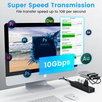 Répartiteur de concentrateur USB en aluminium RSHTECH 10Gbps 12V/3A adaptateur secteur USB C Hub 10 ports alimenté USB 3.1 3.2 Hub pour PC portable