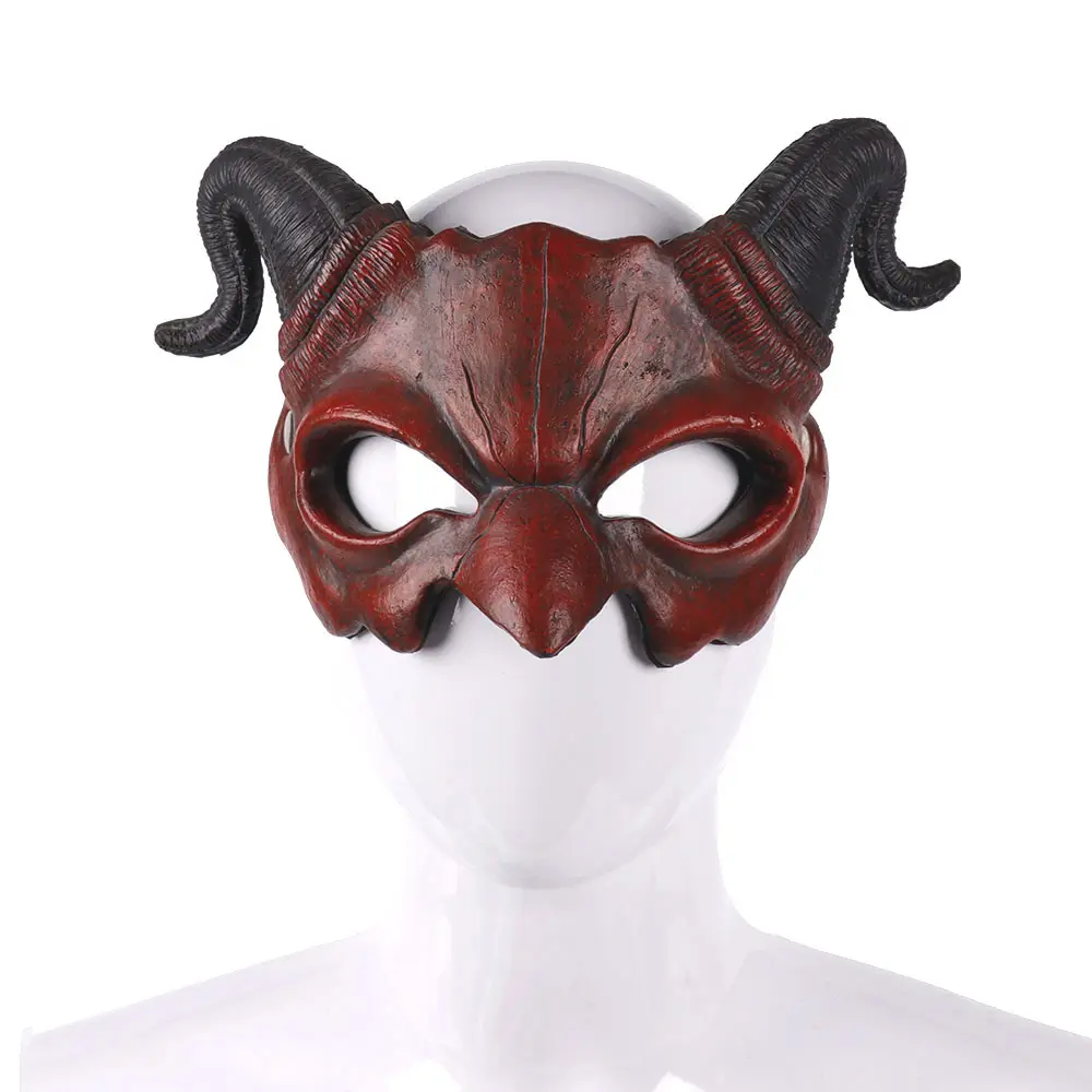Máscara de media cara para Halloween, accesorios de maquillaje para fiesta de carnaval, cuerno de oveja de espuma sintética, máscara de demonio para fiesta
