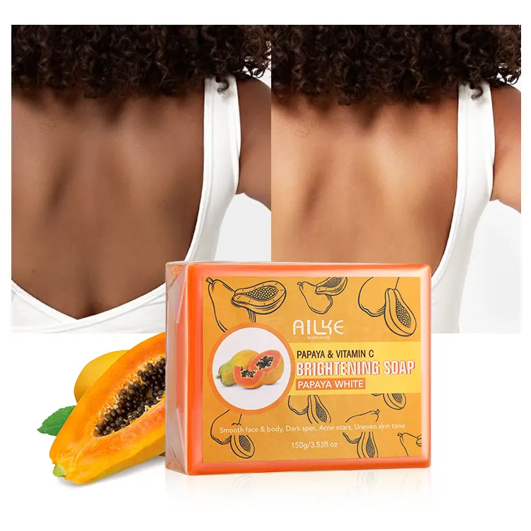 Private Label AILKE sapone schiarente organico papaia sapone schiarente cicatrici da Acne sapone sbiancante acido kojico viso e corpo