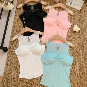 Elegant <strong>Women</strong> Mesh Sequined <strong>Tops</strong> With BUILD-IN-BRA <strong>Bandeau</strong> Sweet Alluring Padded TankTop for Summer - Product Image 4