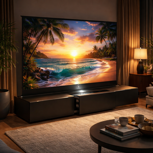 PerfecTisan Mueble para TV Láser Negro Todo en Uno de 120 Pulgadas para Proyector de Tiro Ultra Corto (UST) con Pantalla ALR Ascendente desde el Suelo - Product Image 2