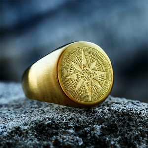 Hot Selling Products Stainless Steel <b>Men</b> <b>Ring</b> 18k Gold Plated Compass Finger <b>Ring</b> - Product Image 5