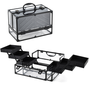Portable Clear Acrylic <b>Makeup</b> Case Travel Beauty Artist Suitcase Transparent Cosmetic Train Case Large Make up <b>Box</b> with Trays - Product Image 1