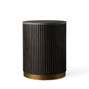 Mesa Auxiliar Cilíndrica de Madera de Roble Blanco con Vetas Verticales y Tapa de Mármol - Product Image 3