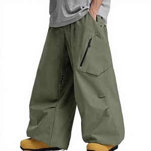 Pantalon cargo imperméable vert olive pour homme avec poches zippées et coupe large pour activités de plein air - Product Image 1