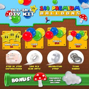 Kit de Arco de Globos Super Adventure con Globos de Nubes y Estrellas, Globos Rojos, Azules, Verdes y Amarillos para Decoración de Cumpleaños con Temática de Videojuegos - Product Image 2