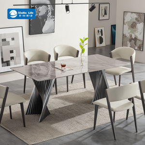 Tavolo da Pranzo Minimalista Moderno di Lusso in Acciaio Inossidabile per 6-8 Persone con Piano in Pietra Sinterizzata Ecologica Impermeabile per Casa, Assemblato - Product Image 1