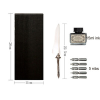Secolorart Art luxe stylo plume ensemble naturel autruche panache trempette plume ensemble calligraphie écriture stylo trempette