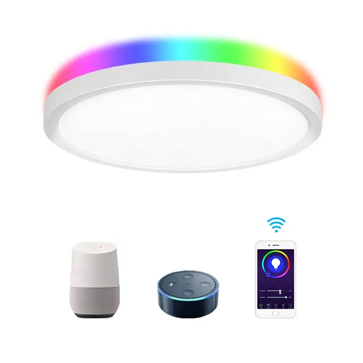 RGBW Flush Mount Full Color Smart LED Ceiling Light Wifi App Alexa Voice Control Round Smart Ceiling Lamp