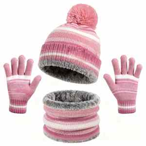 3Pcs Kid Winter <b>Beanie</b> Hat Circle Scarf Touchscreen Gloves Snow Knit Cap Warm Thick <b>Fleece</b> Lined Neck Warmer Set Gift - Product Image 4