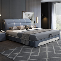 Lit Double Nordique 1,8 m avec Rangement, Design Moderne et Simple, ou Lit Simple Doux 1,5 m pour Chambre Parentale et Mariage, Vente Directe Usine