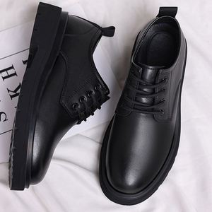 Chaussures pour hommes en cuir véritable de haute qualité, chaussures en cuir décontractées, chaussures de travail formelles noires antidérapantes à bout large pour hommes - Product Image 5