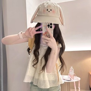 Sombrero de Pescador Gulu Rabbit, Diseño a Cuadros Rosa con Orejas de Conejo, Protección Solar, Primavera Verano, Casual, para Mujer, Lona - Product Image 3