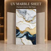 Revêtement mural en PVC marbré MORLENX blanc, bleu marine et or, effet géode, pour projets de réception de résidences de luxe