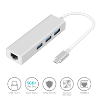 Adaptador USB 3.1 Tipo-C a LAN RJ45 Ethernet 100/1000 Mbps con 3 Puertos USB Hub para PC, Laptop, Macbook