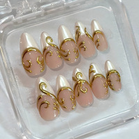 30 faux ongles français scintillants en gros, ongles à presser en acrylique doré 3D, taille moyenne, couverture complète