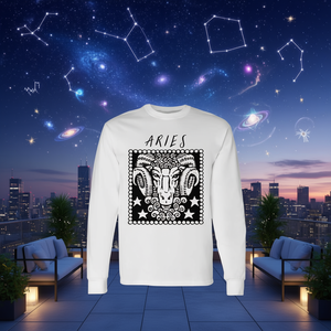 T-shirt à manches longues avec signe du zodiaque Aries Ram, taille adulte unisexe - Product Image 3