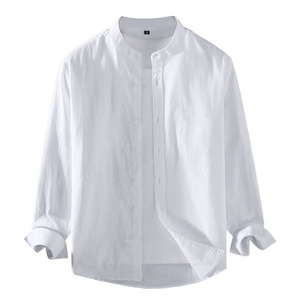 เสื้อเชิ้ตผู้ชายผ้าลินินผสมฝ้าย คอตั้ง แขนยาว สไตล์ลำลอง ระบายอากาศได้ดี ติดกระดุม เหมาะสำหรับฤดูใบไม้ผลิและฤดูใบไม้ร่วง - Product Image 2