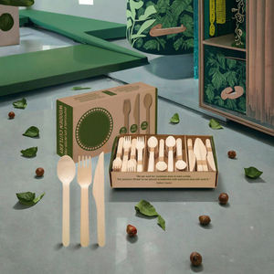 Presa di fabbrica posate usa e getta in legno di bambù ecologico include coltello e forchetta - Product Image 2