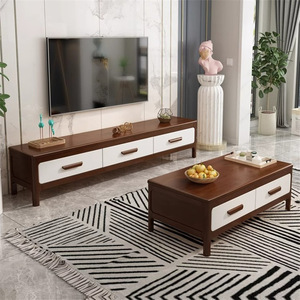 Nordic Solid Wood Tv Cabinet And Coffee <b>Table</b> Combination Storage Living Room Set Natural Wood Color White Walnut - Product Image 3
