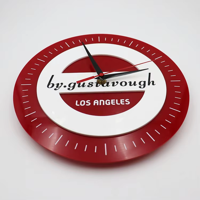 Modern round Red Acrylic Wall Clock for Living Room Projection Digital Display for Home Decoration and Solar Motive