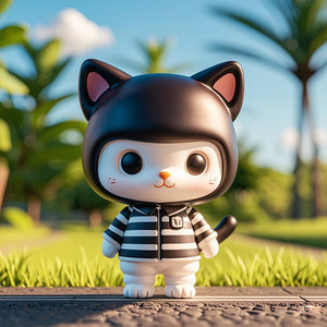 Navy <b>Cat</b> <b>Plush</b> Toy With Striped Jacket Kids Room Decor Birthday Gift For Children Modern Animal Design - Product Image 1