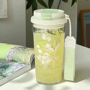 Bouteille d'eau portable en plastique de 600 ml pour enfants, mignonne, avec paille, écologique et de haute qualité, résistante à l'eau bouillante, non compatible lave-vaisselle - Product Image 4