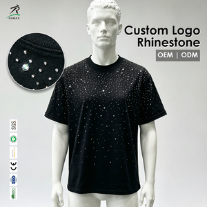 เสื้อยืดแขนสั้นผู้ชายสไตล์วินเทจไล่เฉดสีประดับเพชรเทียม  โลโก้สั่งทำได้ ผ้าคอตตอนหนานุ่ม ทรงบ็อกซี่ สตรีทแวร์ เสื้อยืดประดับเพชรเทียมสำหรับผู้ชาย - Product Image 1