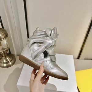 European and American Style Invisible <b>Height</b>-<b>increasing</b> Women's Sports <b>Shoes</b> Wedge Heel Genuine Leather High-top Casual <b>Shoes</b> - Product Image 1