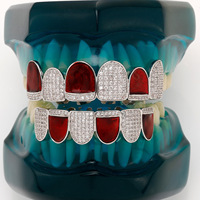 Grilles Hip Hop Dents Plaqué Or Dent Rouge Grillz Micro Pave CZ Haut et Bas Bouche Dents Grilles Ensembles