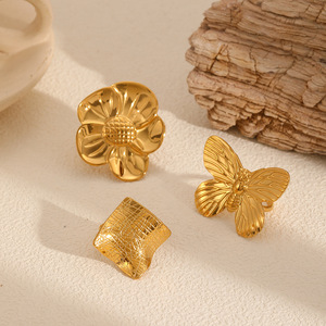 Fashion <b>Rings</b> Women's Gold Plated Butterfly Flower Geometric Design <b>Statement</b> Jewelry Gift - Product Image 1