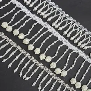 Vintage Pearl beads fringe tassel lace Fashion curtain lighting lace fringe For Home textile clothing