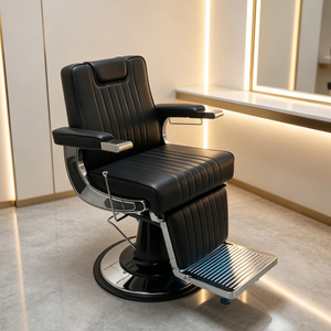 Fauteuil de Barbier Inclinable Personnalisable avec Rotation à 360 Degrés, Chaise de Coiffure pour Hommes, Mobilier de Salon Noir pour Barbier - Product Image 6