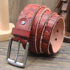 Cintura in Vera Pelle Goffrata da Uomo, Lusso Vintage, Fibbia ad Ardiglione in Lega Invecchiata, Cinture di Design, Cinturino per Jeans, Cinturino Firmato - Product Image 5