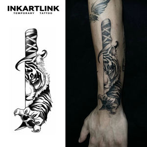 INKARTLINK Autocollant Tatouage Tigre, Esthétique Samouraï, Poignard, Katana, Traditionnel Japonais, Roi de la Jungle, Prédateur, Esthétique Herbacée, 15 Jours, Vente en Gros - Product Image 1