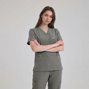 ชุดสครับสำหรับแพทย์และพยาบาล ชุดสครับคอวี แขนสั้น กางเกงจ็อกเกอร์ กระเป๋าหลายช่อง ชุดสครับทางการแพทย์ - Product Image 2