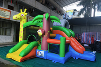 Structure gonflable commerciale pour enfants : Combo de saut et toboggan, thème animaux (éléphant, girafe), avec tente de jeu et jouets