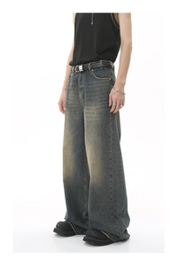 Fabrik Maßge schneiderte Herren bekleidung National Trend Retro Blau gewaschene <span class=keywords><strong>Jeans</strong></span> für Herren Lose gerade Beine und breite Beine für Herren - Product Image 2