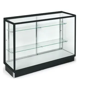 Groothandel decoratie sliding glass showcase-48 Inch Zwart Volledige Vision Aluminium Showcase Met Spiegel Schuifdeuren