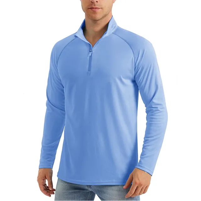 Качественная Мужская футболка с УФ-защитой от солнца, с длинным рукавом, толстовка с капюшоном для пеших прогулок, рыбалки, быстросохнущие футболки с 1/4 молнией, летние тренировочные Топы