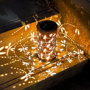 Lanternes de jardin suspendues d'extérieur étanches à LED en métal ajouré en forme de libellule à énergie solaire - Cadeau de Noël chinois - Product Image 1