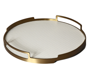 T314Wholesale Bandeja de servicio de metal de color personalizado Diseño circular de Ramadán Bandeja rodante Forma Bandejas de servicio de cuero decorativas para el hogar - Product Image 1
