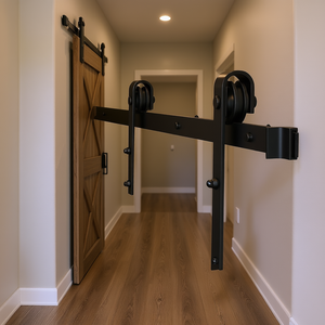 Kit de quincaillerie pour porte coulissante simple noire de 6 pieds en acier au carbone, style ferme, pour usage intérieur domestique - Product Image 2